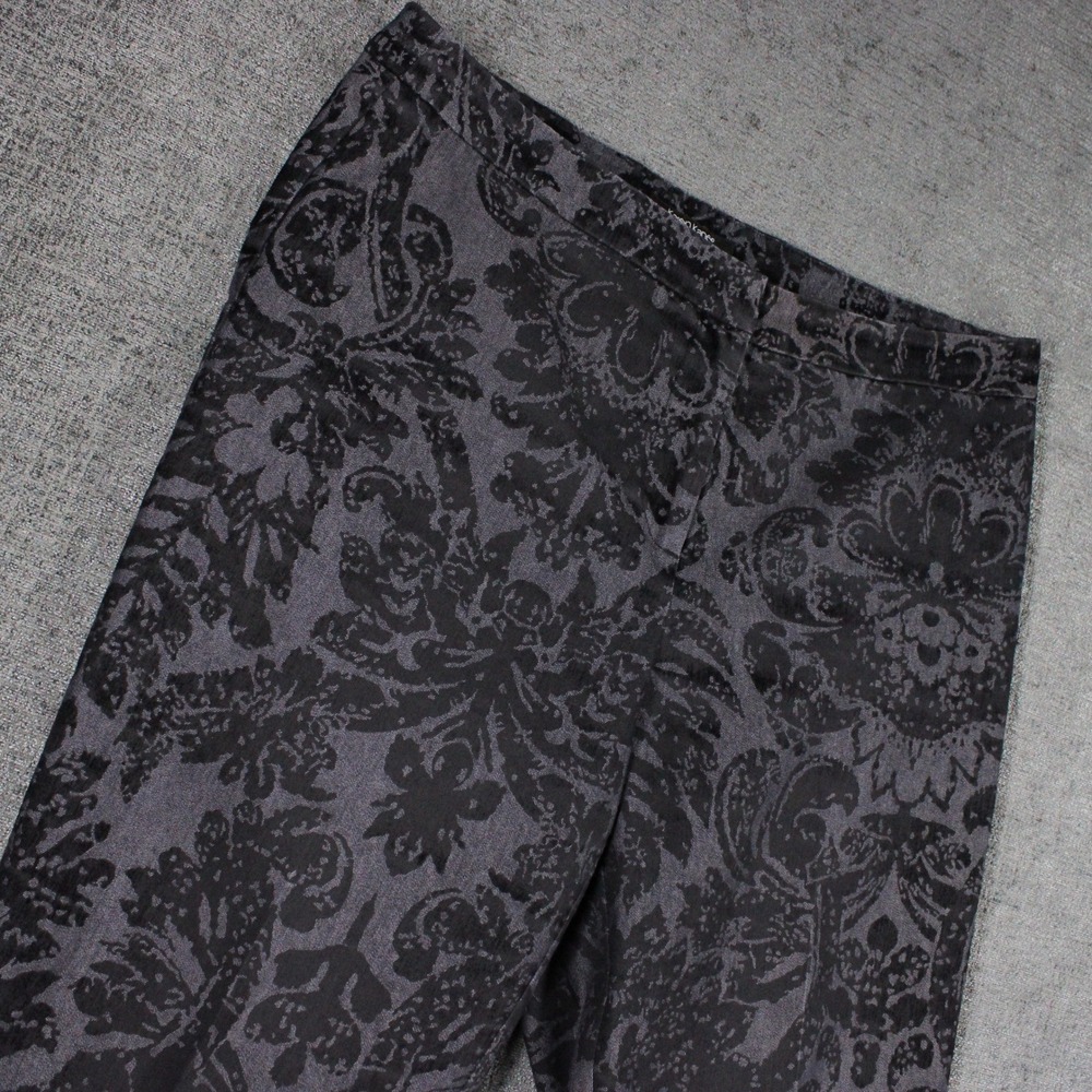 Karen Kane Lifestyle Womens Black Damask Flocked Flare Pants Gray Size 12 Boho